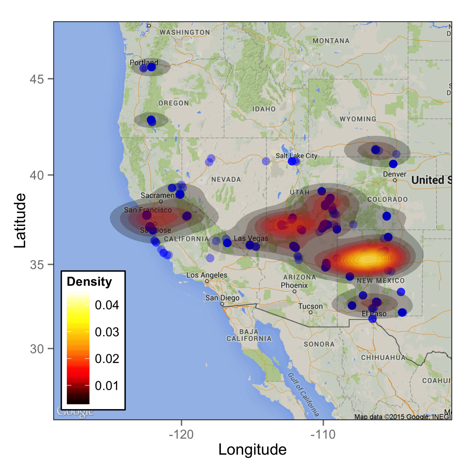 Southwestern US photo density map
